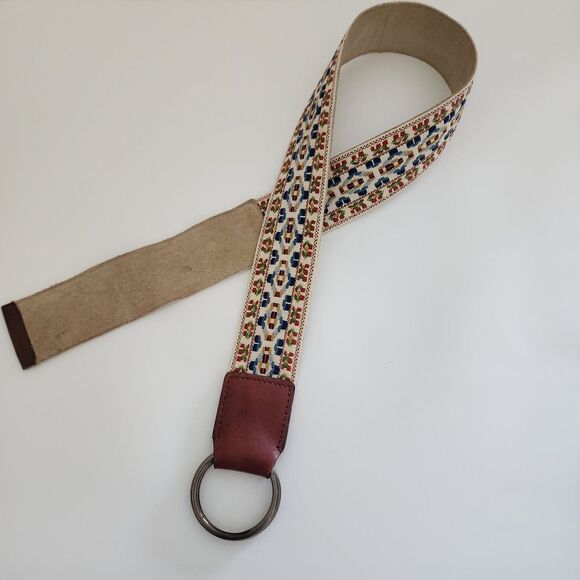 Reversible Belt multicolor embroidered‎ and beige suede womens size S/M Boho - Picture 6 of 8